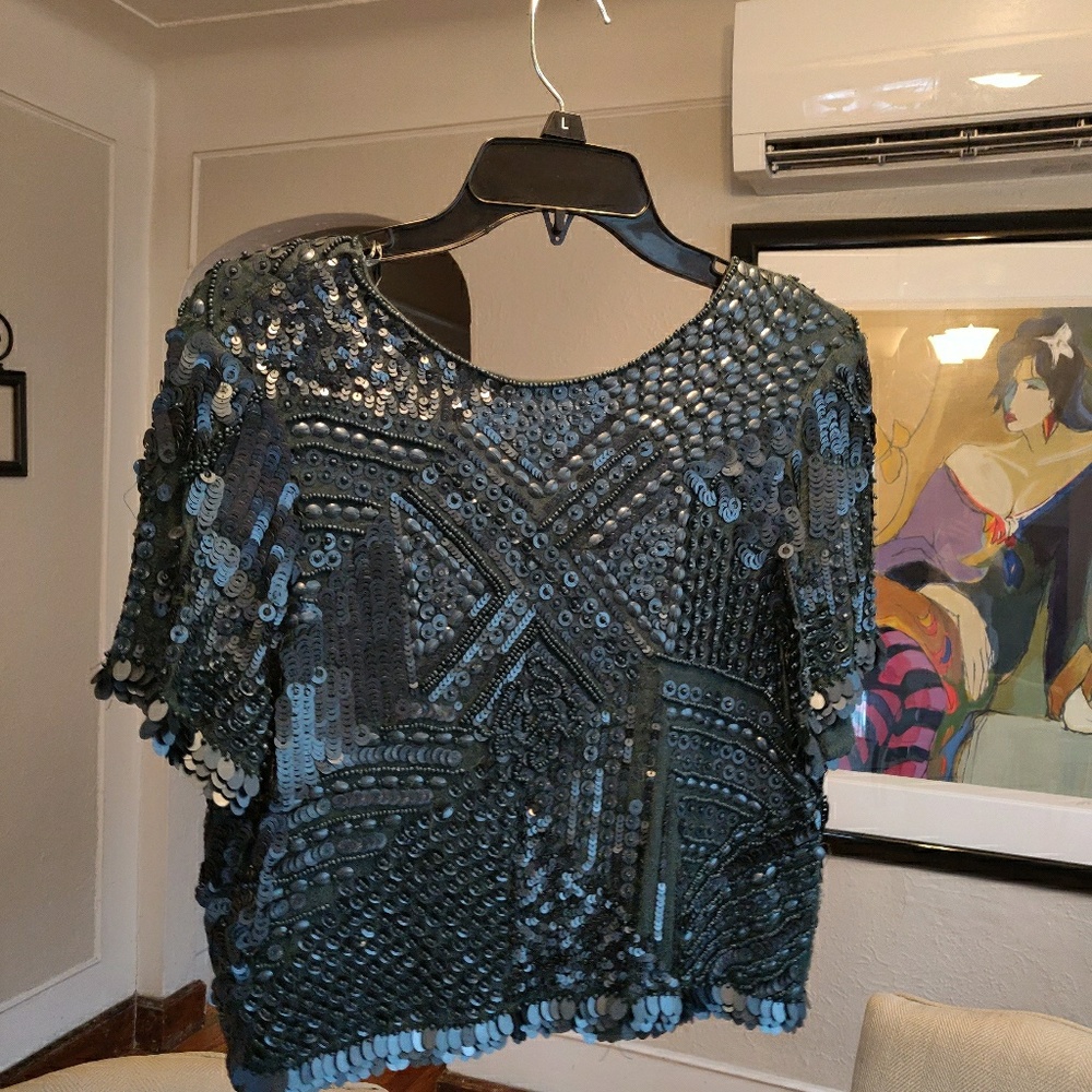 Zara sequin green top
